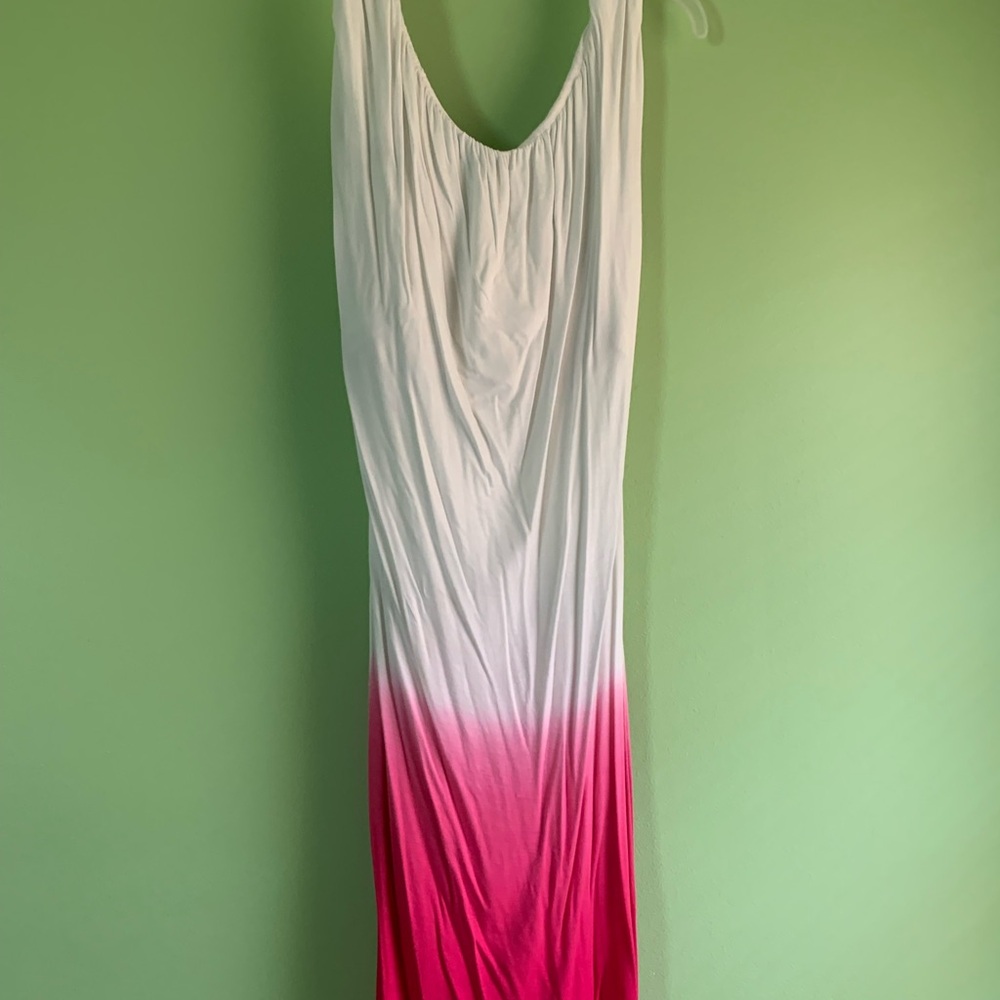 VENUS White and Pink Summer Ombré Dress with Cowl Neck